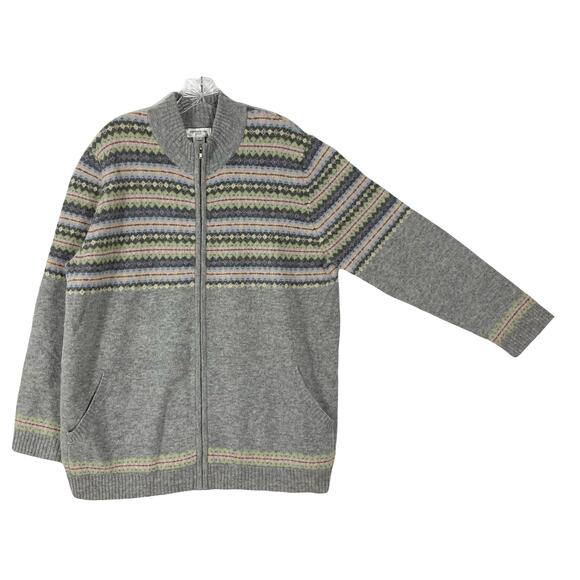 NWOT VINTAGE JONES NEW YORK SPORT Sweater Cardigan 1X Lambswool Aztec Fair Isle - Picture 1 of 8